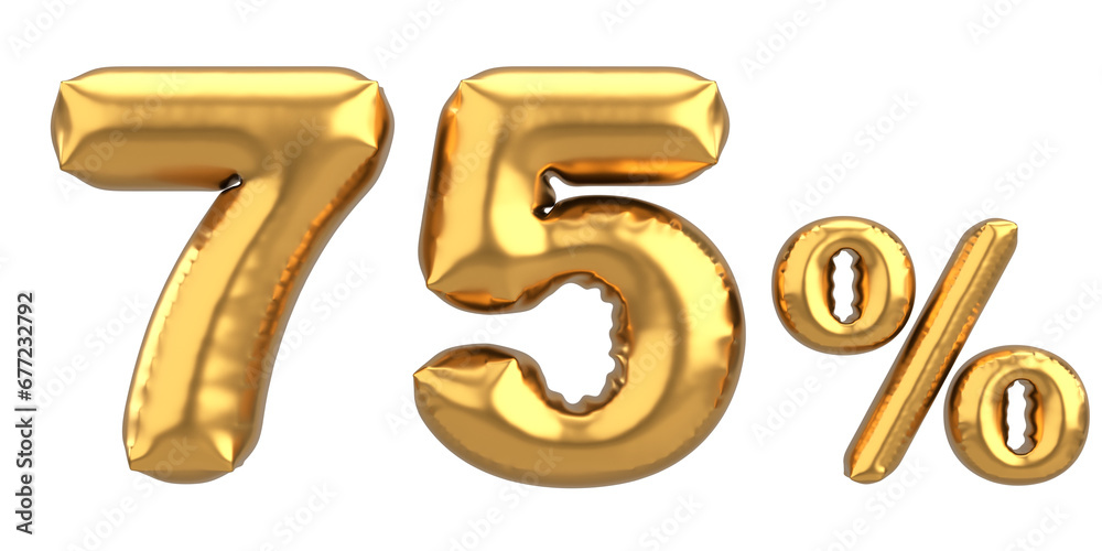 Seventy five percent. 75% balloon text. 3D illustration. Seventy five percent. 75% balloon text. 3D illustration.
