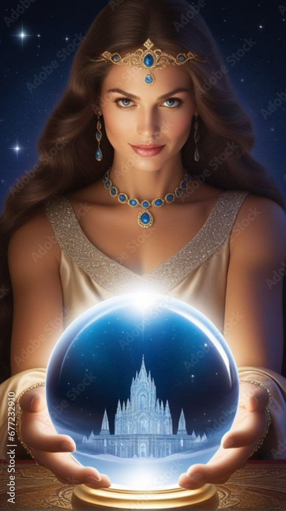 Naklejka premium Realistic illustration of attractive cosmic mother radiating cosmic energy in the universe.