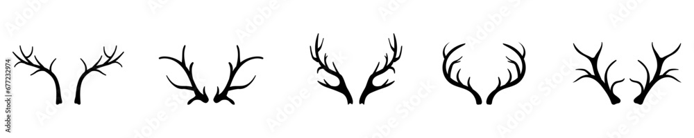 Deer and elk horn . Antler branching natural decorations for interior design with elegant shape and vector ornament Deer and elk horn . Antler branching natural decorations for interior design with elegant shape and vector ornament