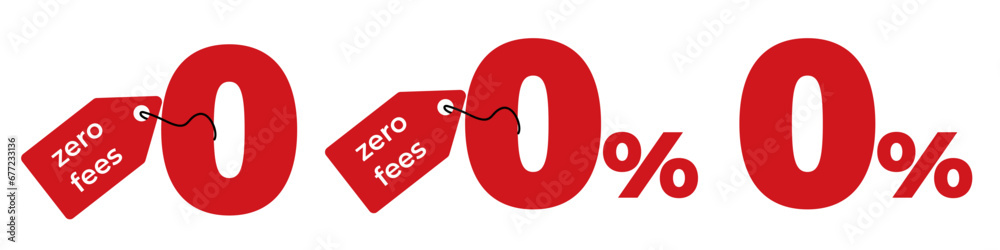 Zero percent fee commission vector sign - obrazy, fototapety, plakaty 