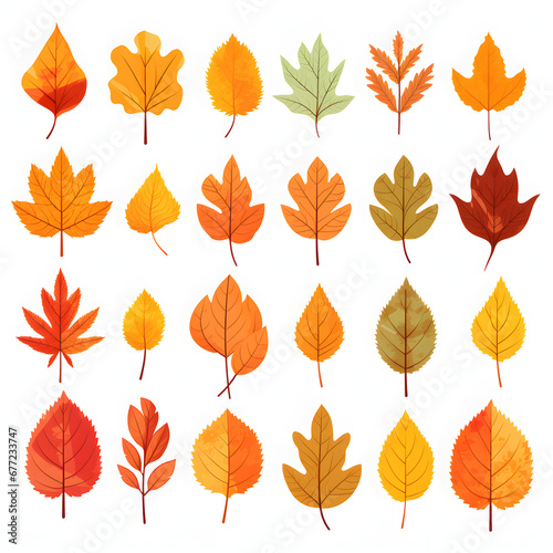 a collection of autumn leaves on a white background. fallen yellow, orange, withered leaf.