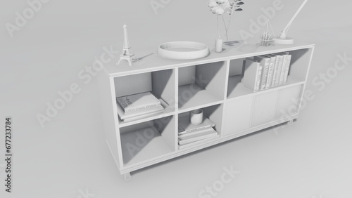 Simple minimal cabinet for tv interior wall mockup,3d rendering