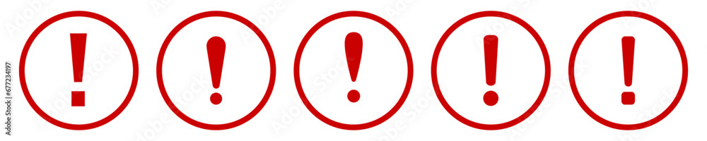 Exclamation mark. Red vector warn sign. Caution or attention icon. Exclamation danger sign. - obrazy, fototapety, plakaty 