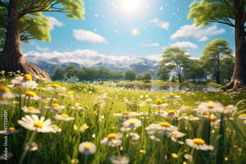Radiant Spring  Capturing the Beauty of a Blooming Meadow in the Idyllic Countryside