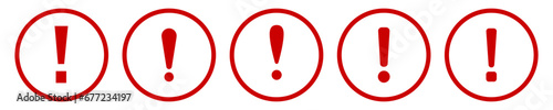 Exclamation mark. Red vector warn sign. Caution or attention icon. Exclamation danger sign. photo