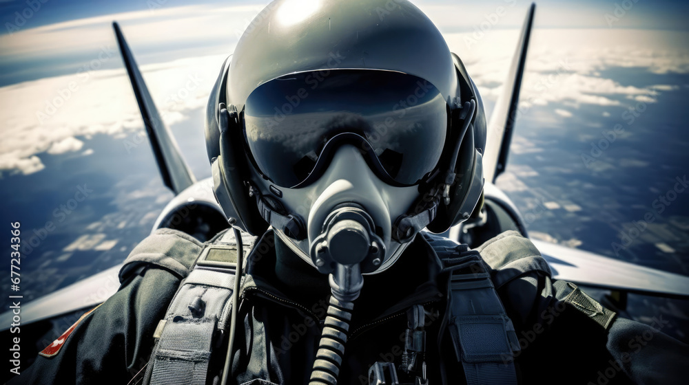 Military jet pilot in cockpit Military jet pilot in cockpit