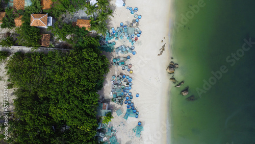 Aerial View Of Fisherman Village In Harbor, Vietnam Asia, Drone Fly