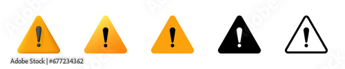 Exclamation point in yellow triangle. Warning and web caution. Attention danger sign