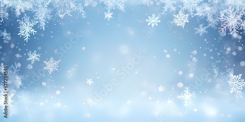 Snowed border frame. Christmas holiday snow, clear frost blizzard snowflakes and silver snowflake vector illustration photo
