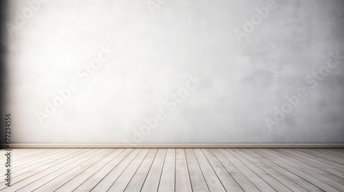 Mockup white concrete room walls with wood floor 