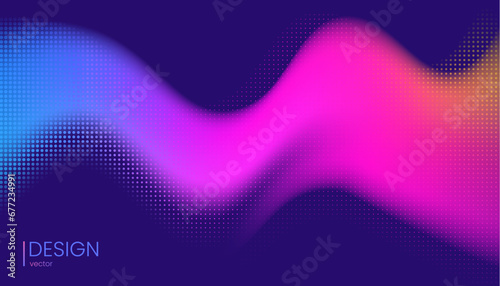 Gradient wave background. Futuristic mesh with blue and pink colour transition with haltfone. On dark blue background in retro style. Vector images.