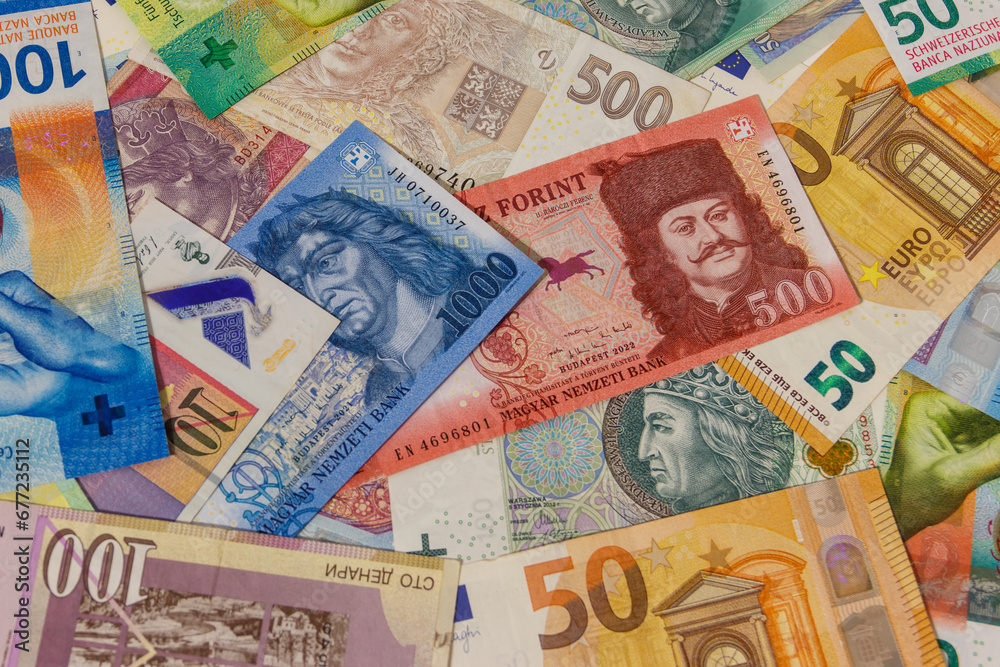 Fototapeta premium Background of currencies from different european countries