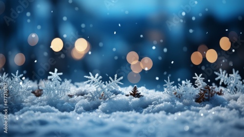 Winter snow background with with beautiful bokeh light