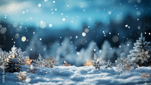 Winter snow background with with beautiful bokeh light © senadesign