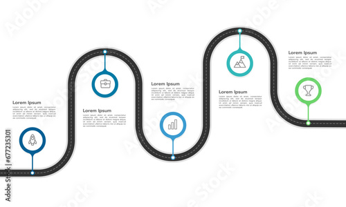 Infographic 5 key points of the roadmap to success. Vector illustration.