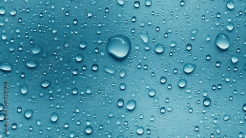 Water drops seamless pattern. Repeated background of rain on blue surface.