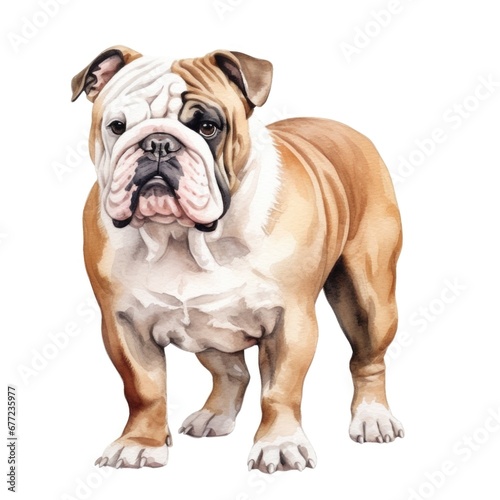 Bulldog dog breed watercolor illustration. Cute pet drawing isolated on white background.