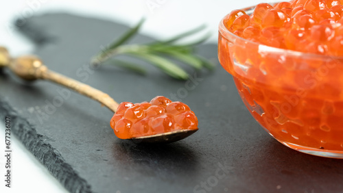 fresh red caviar of sturgeon on the table