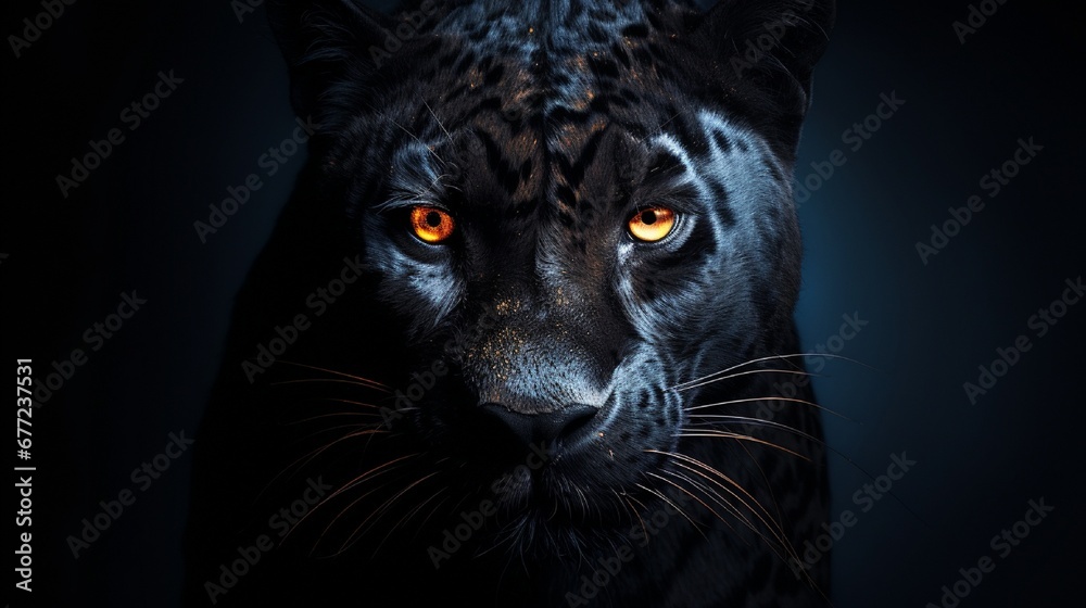 A stunning black panther on a dark background.