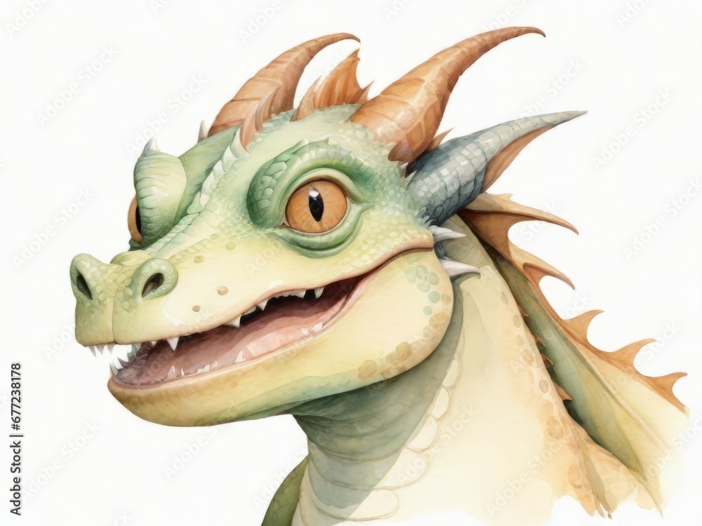 Portrait of a cheerful dragon for a children's book on a white background