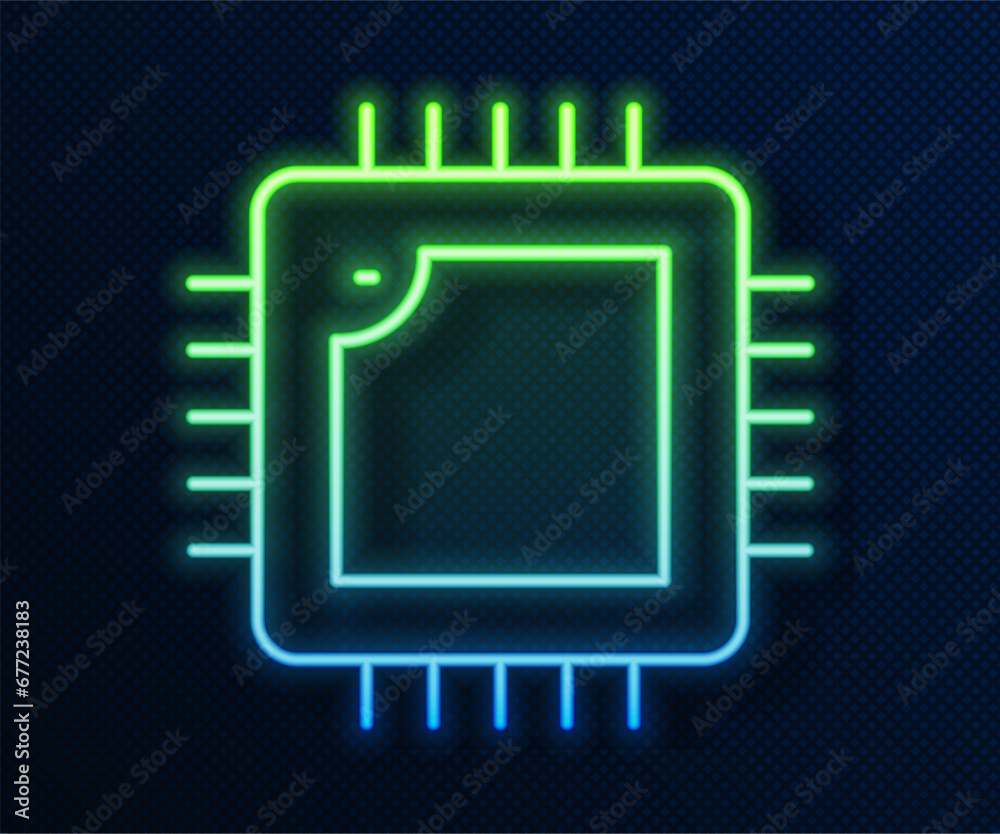 Glowing neon line Computer processor with microcircuits CPU icon isolated on blue background. Chip or cpu with circuit board. Micro processor. Vector Glowing neon line Computer processor with microcircuits CPU icon isolated on blue background. Chip or cpu with circuit board. Micro processor. Vector