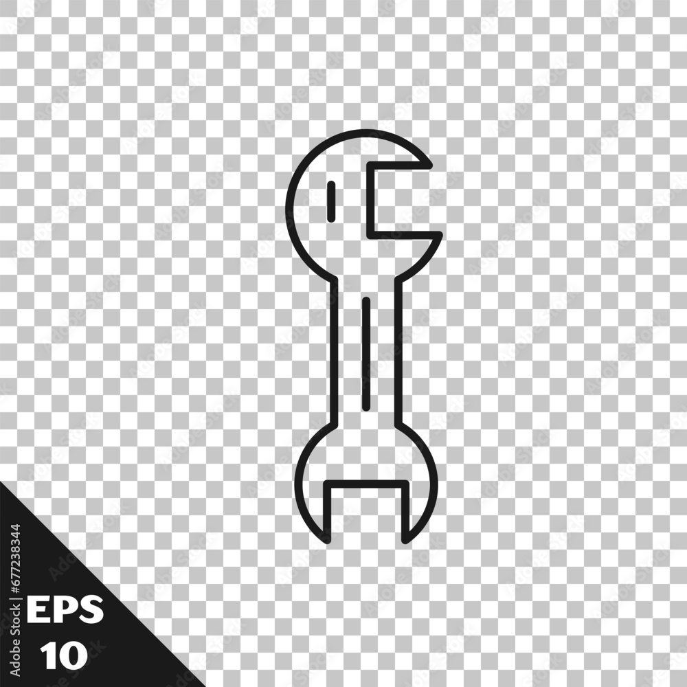 Black line Wrench spanner icon isolated on transparent background. Vector Black line Wrench spanner icon isolated on transparent background. Vector