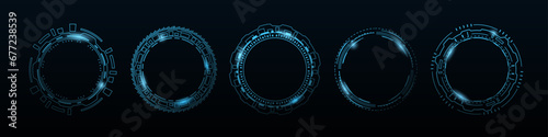 Tech blue cyber hud futuristic circle frame. Future technology ai tech interface.