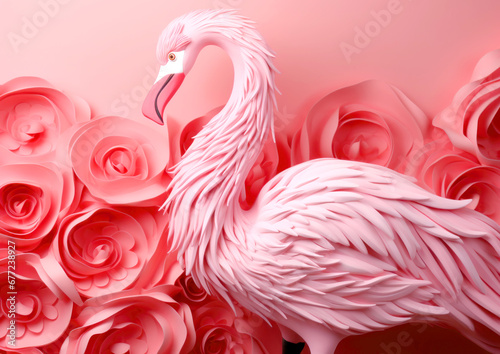 Abstract 3d pink background with pink flamingo © Kseniya