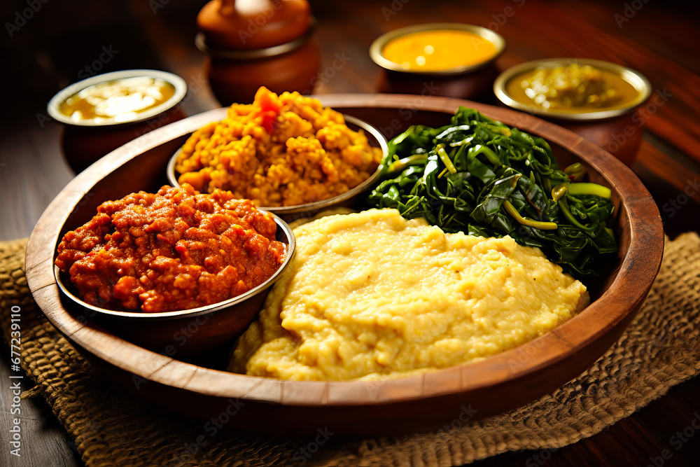 Traditional ethiopian cuisine food served on the table. National cuisine Traditional ethiopian cuisine food served on the table. National cuisine