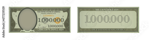 One million dollar banknote template. US fake fake cash note. Game joke money million dollar