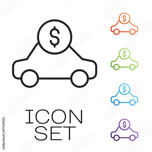 Black line Car rental icon isolated on white background. Rent a car sign. Key with car. Concept for automobile repair service. Set icons colorful. Vector