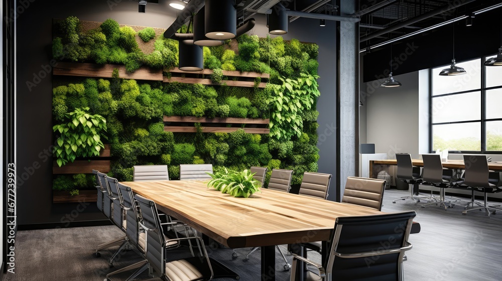 Office interior design conference room plants industrial 