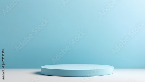 Beautiful minimalistic light blue background for product presentation with podiums on different tiers. © Leon Rahman