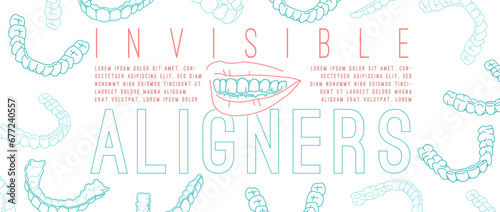 Orthodontic silicone trainer. Medical banner in outline style.