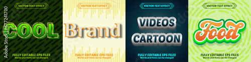 Bundle of 3d Cool & Brand & Videos & Cartoon & Food editable text effect design vectors. Set of editable text effect designs. Modern editable text effect vector design. Happy hallo ween theme