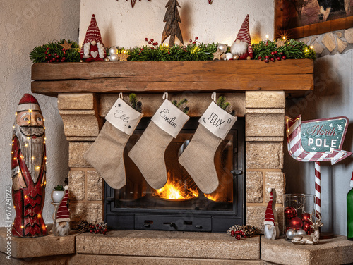 christmas fireplace with christmas decorations