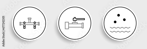 Set line Cold and waves, Manifold and Industry metallic pipes valve icon. Vector