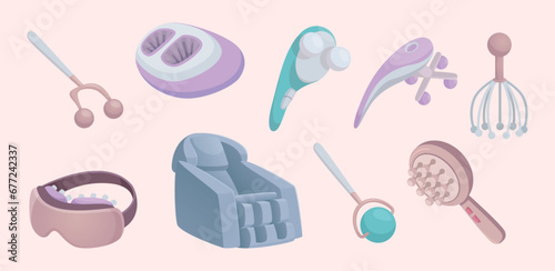 Massage tools. Electric guns for self massage exact vector items massagers for relax time