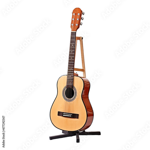 Acoustic guitar on guitar rack  isolated on transparent background.