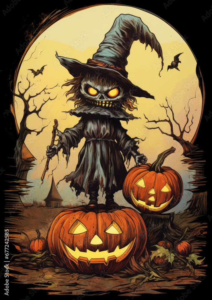 American Retro Halloween Postcard Illustrations, Ephemera-inspired, Eccentric American Retro Halloween Postcard Illustrations, Ephemera-inspired, Eccentric