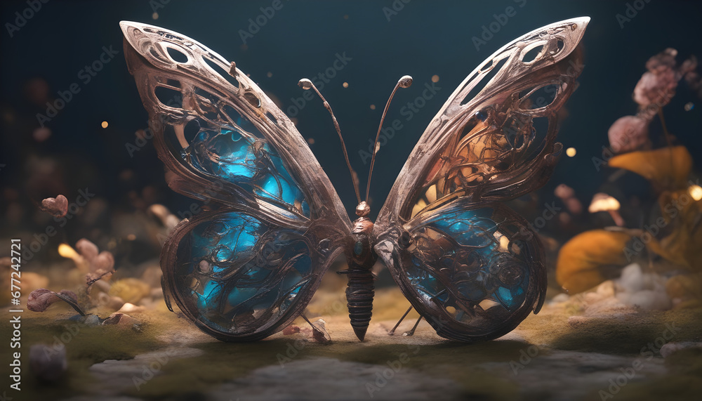 fantasy butterfly with otherworldly features ai generation - obrazy, fototapety, plakaty 