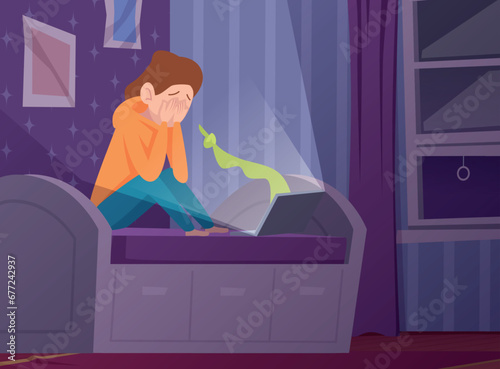 Cyberbullying background. Destructive online dialog people cyber violence exact vector cartoon background