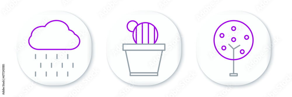 Set line Tree, Cloud with rain and Cactus and succulent pot icon. Vector Set line Tree, Cloud with rain and Cactus and succulent pot icon. Vector