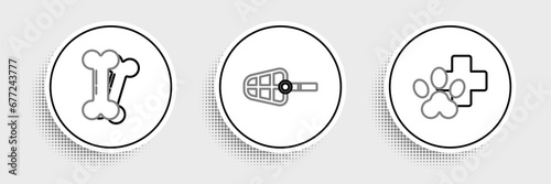 Set line Veterinary clinic symbol, Dog bone and muzzle icon. Vector