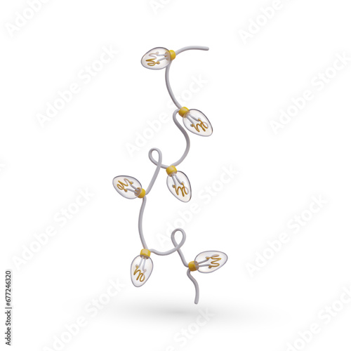 Vertical Christmas tree lighting element. Christmas and new year element for home decoration. Vector illustration in 3d realistic style with yellow elements