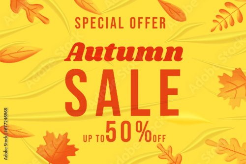 Autumn Sale glued paper with wrinkles effect realistic