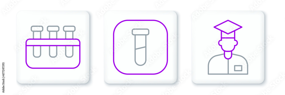 Set line Laboratory assistant, Test tube and flask and icon. Vector