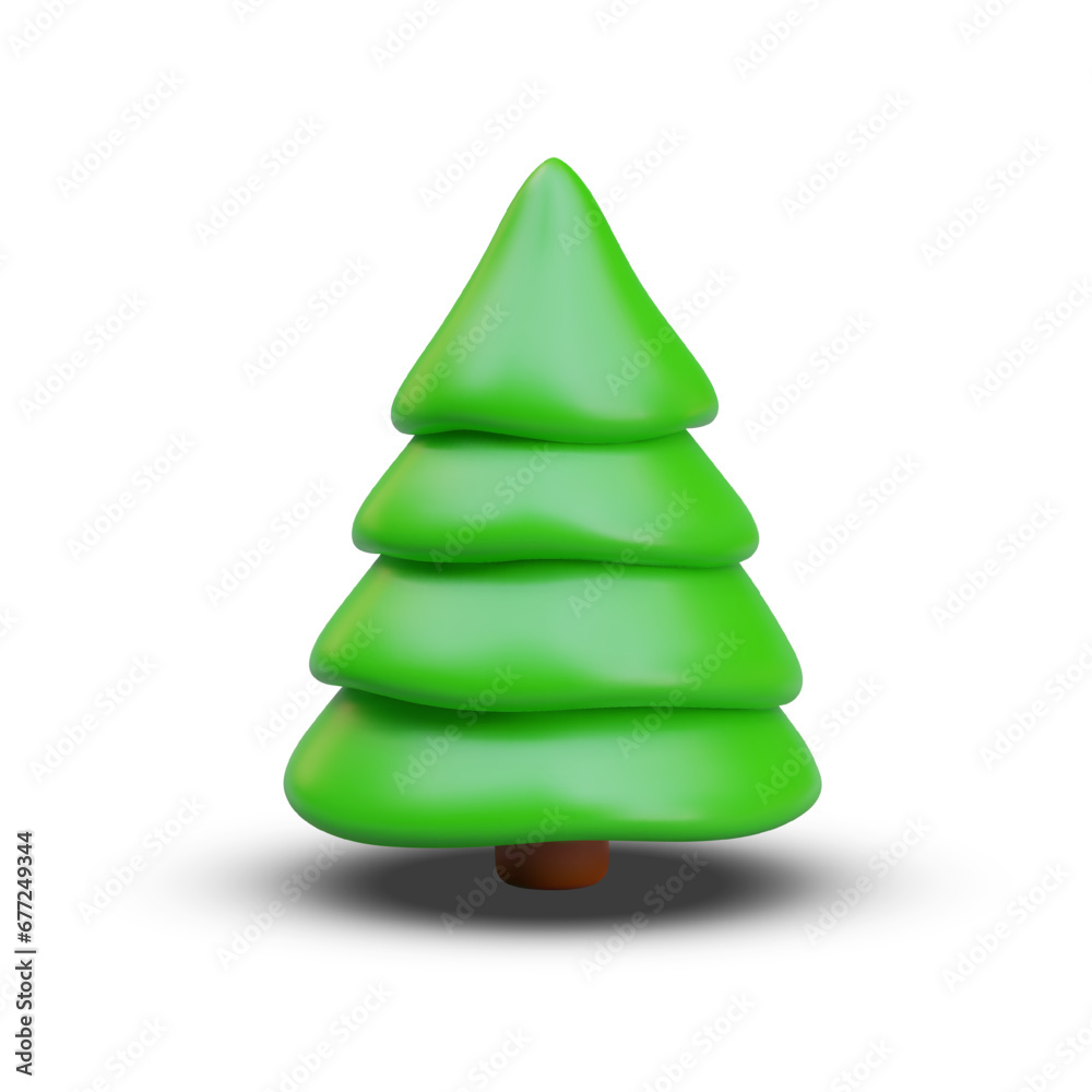 Front view on green Christmas tree on white background. Concept of winter holidays, new year celebration. Vector illustration in 3d realistic cartoon style Front view on green Christmas tree on white background. Concept of winter holidays, new year celebration. Vector illustration in 3d realistic cartoon style