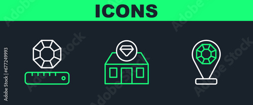 Set line Jewelry store, Gem stone and icon. Vector