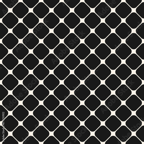 Seamless geometric pattern with lines  nodes. Black and white vector grid  lattice background. Simple abstract mesh texture with line grid ornament. Monochrome repeat design for decor  print  cover